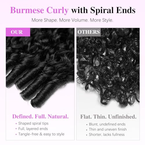 Larhali Burmese Curly Half Wig Human Hair Wear And Go Glueless Wigs Human Hair 18 Inch Curly 3 In 1 Half Wigs for Women 200% Density Drawstring Seamless Flip Headband Wig Beginner Friendly