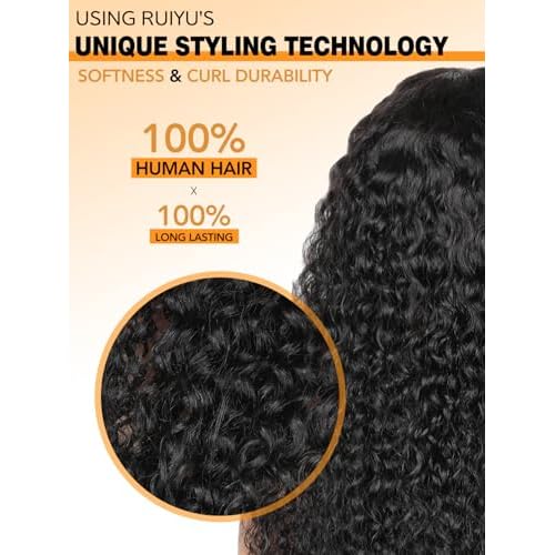 Ruiyu Shaggy Haircuts Curly Wig with Bangs Human Hair 2x4 HD Lace Closure Wear and Go Glueless Wig Water Wave Wigs with Bangs for Black Women 100% Brazilian Virgin Human Hair 20 Inch