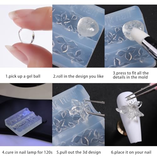 Clear Solid Builder Gel For Nails, 30g Hard Gel for Nails with Silicone Molds for Carving Non-Sticky Building 3D Sculpture Flowers Modeling Design Professional Manicure Supplies