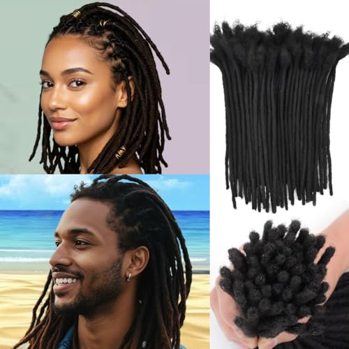 6Inch-18Inch Dreadlock Extensions Loc Extensions Human Hair for Men/Women 100% Real Human Hair (0.6CM Width-1B, 10 Inch-10 Strands)