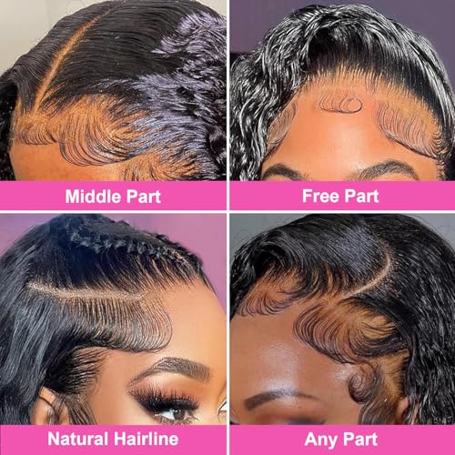 26 Inch Deep Wave Human Hair Lace Front Wig for Women 13x4 HD Transparent Lace Frontal, 180% Density Glueless, Pre - Plucked with Baby Hair in Natural Color