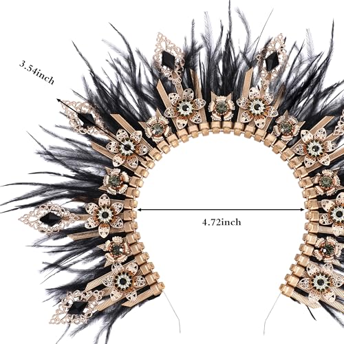 Fantasy Halo Crown Hedpiece - Handmade Zip Tie Greek Goddess Feather Crown Renfaire Spiked Headband for Halloween