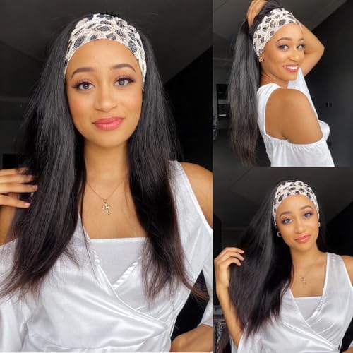 Headband Wig Human Hair Straight Headband Wigs for Black Women Glueless None Lace Wig 150% Density Straight Headband Wig Natural Colour 28 Inch