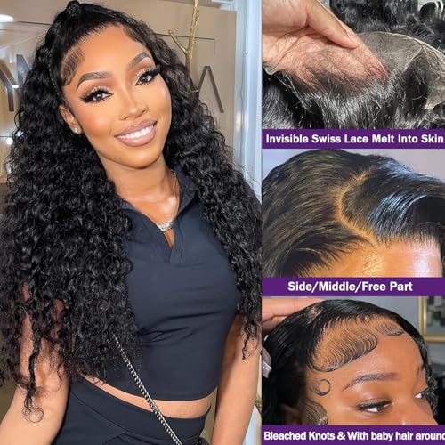 30 Inch 13X4 HD Lace Front Wigs Human Hair Deep Wave Wig for Women 200 Density Transparent Deep Wave Lace Front Wigs Glueless Curly Wigs Pre Plucked Full Lace Frontal Wigs With Baby Hair