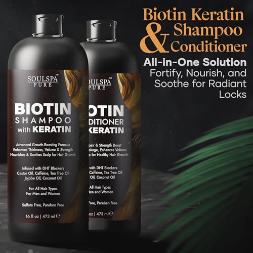 Biotin Shampoo and Conditioner Set with Keratin - Sulfate-Free Advanced Anti-Thinning, Hair Growth Shampoo and Conditioner Combo Repair Formula - with DHT Blockers, for Men & Women - 16 fl oz each