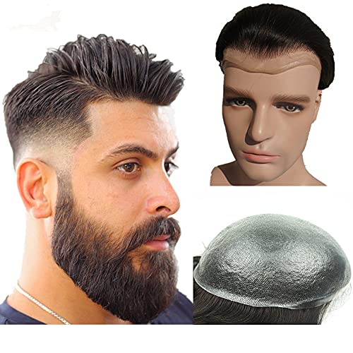 Toupee for Men NLW Human Hair Pieces for men silk straight hair replacemnt system in 10x8" base size V loop PU Thin skin 0.04mm hair prosthesis units patch for man Dark Brown color #2