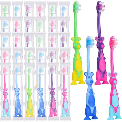 Gerrii Kids Toothbrushes Bulk Soft Lovely Little Kangaroo with Covers Suction Cup Individually Wrapped for Children Toddler Home School Camp Daycare Travel (150 Pcs)