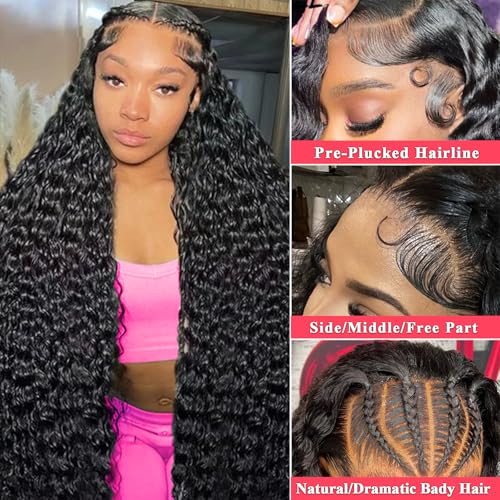 30 Inch 13x6 Deep Wave Lace Front Wigs Human Hair for Women HD Transparent Deep Curly Lace Frontal Wigs Human Hair Natural color