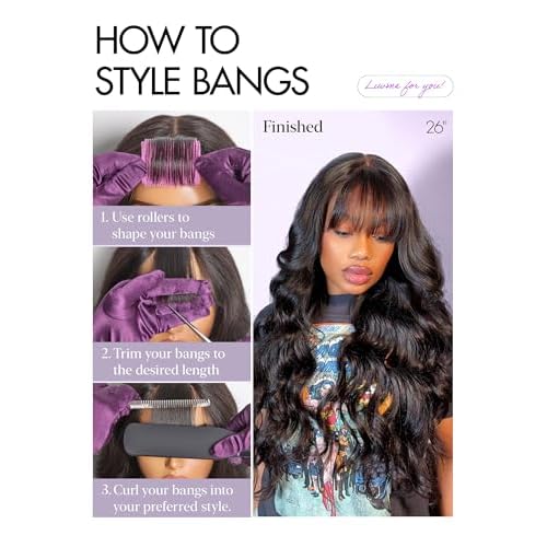 LUVME HAIR 7x6 HD Lace 2.0 Upgrade All-Day Comfort Wig with Bangs 200% Density Hair PartingMax Lace Wigs Loose Body Wave Lace Front Wigs Human Hair Pre Cut Plucked Lace Frontal Glueless 16 Inches