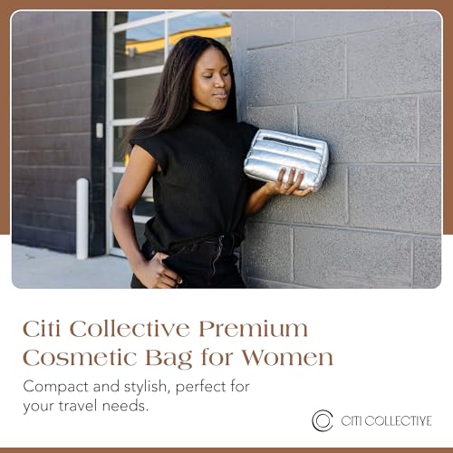 Citi Collective Premium Cosmetic Bag for Women| Makeup Travel Bag,Toiletry Bags for Women| Large Capacity Storage Waterproof Cosmetic Bag for Business, Vacation, or Weekend Traveling (Silver)