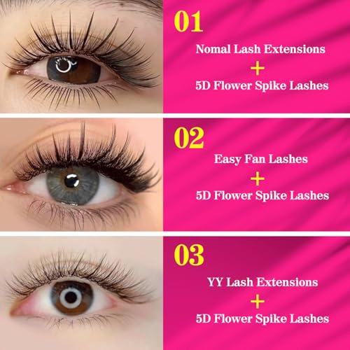 TDANCE Lash Spikes Matte Black 5D Spikes Lash Extensions Natural Look 5D Flower Eyelash Extensions for Professional Use Spikes Lashes(5D-Flower,D-0.07,10-17mm)