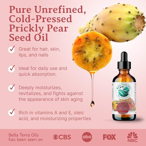 Bella Terra Oils - Prickly Pear Seed Oil 8 oz - Dive into the Richness of Cactus Oil, Bursting with Antioxidants & Minerals, Elevate Your Skin¡¯s Vitality