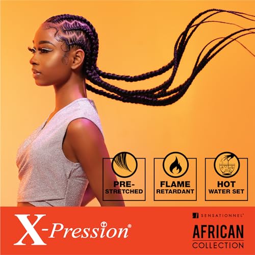 Sensationnel X-pression prestretched braiding hair - 3x braid 50 inch all kanekalon flame retardant synthetic braid for box braids and twists (1 pack, 1B OFFBLACK)
