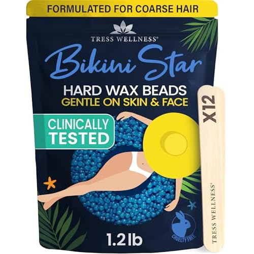 Tress Wellness Wax Beads for Sensitive Skin - Safe for Face & Skin - Dermatologically Tested - At-Home Kit for Face, Bikini, Brazilian & Full Body - Bikini Star 1.2lb