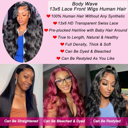 32 Inch 13x6 Lace Front Wigs Human Hair Body Wave Wigs for Black Women Human Hair 180% Density Wig HD Transparent Lace Frontal Glueless Wigs
