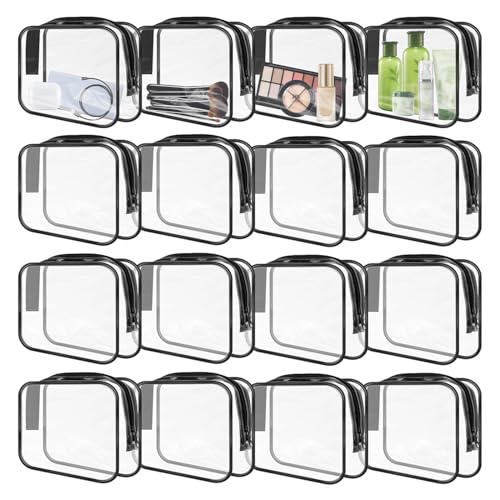 16 Pieces Clear Makeup Bags Bulk, TSA Approved Toiletry Bags Travel Pouch, Waterproof PVC Plastic Small Clear Cosmetic Bags with Zipper for Organizing (Black Border)
