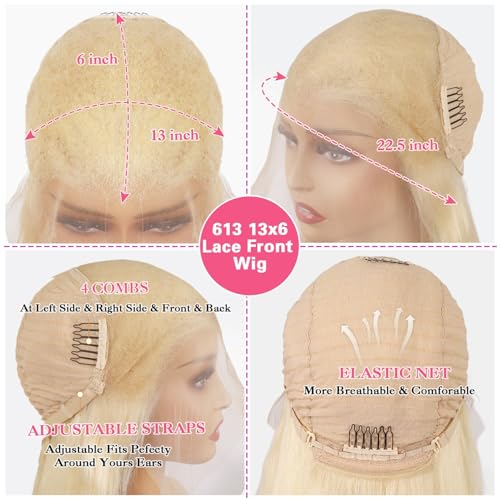 30 Inch 613 13x6 Lace Front Wig Human Hair 200 Density Blonde Wig Human Hair 613 Straight Lace Front Wig Human Hair Pre Plucked 613 Lace Frontal Wig 13x6 HD Transparent Glueless Wigs for Women