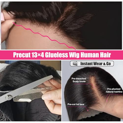 SENSAIRUITE 30 Inch Glueless Wigs Human Hair Pre Plucked Pre Cut 13x4 HD 180% Density Curly Human Hair Wig Wear and Go Glueless Wig Deep Wave Lace Front Wigs Human Hair Frontal Wigs for Women