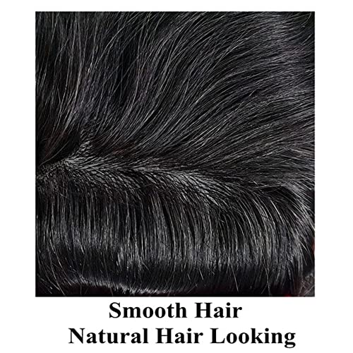 All Poly Mens Toupee 100% Human Hair System Thin Skin PU Injection Toupee for Men Black Brown Blonde Gray Hair Wig Units 8X10"-120% density #1 Jet Black