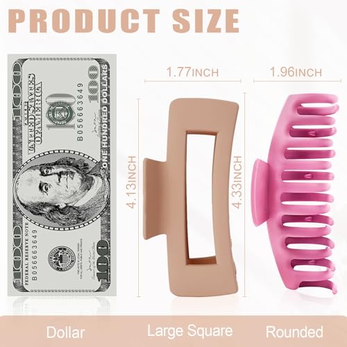 TOCESS 8 Pack Big Hair Claw Clips for Women Large Claw Clip for Thin Thick Curly Hair 90's Strong Hold 4.33 Inch Nonslip Matte Jumbo Hair Clips (8 Pcs)