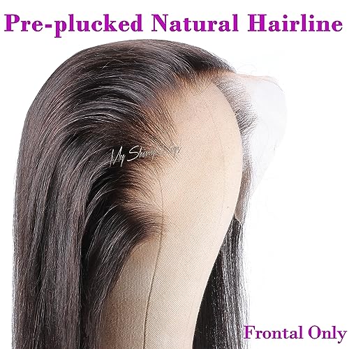 MY SHINY WIGS Real HD Lace Frontal 13x4 HD Frontal Ultra Thin Bleach Knots Virgin Human Hair Pre Plucked with Baby Hair Undetectable & Invisible Lace Straight 16 Inch