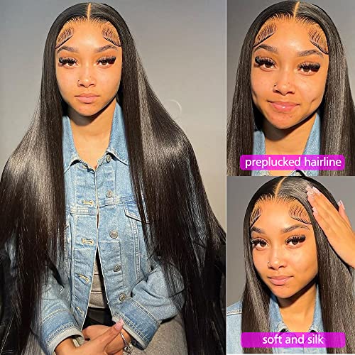 13x4 Straight Lace Front Wigs Human Hair Pre Plucked 180% Density 13x4 HD Transparent Frontal Wigs Human Hair Straight Wigs Human Hair Lace Front Wigs for Black Women with Baby Hair 22 Inch