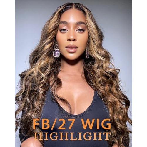 Blomas 200% Density 28 Inch Balayage 1B/27 Highlight Lace Front Wig Human Hair Body Wave Frontal Wigs for Women Human Hair 13x4 HD Glusless Lace Front Wigs Natural Hairline Pre Plucked with Baby Hair
