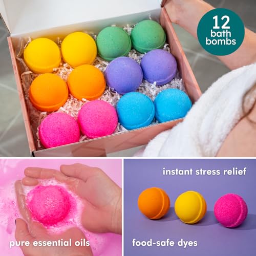 Natural Bath Bombs for Women & Men ? Handmade in USA Gift Set with Essential Oils, Shea Butter & Epsom Salt ? Non Toxic Spa Bath Bombs for Sensitive Skin ? Anovina Relaxation Gift