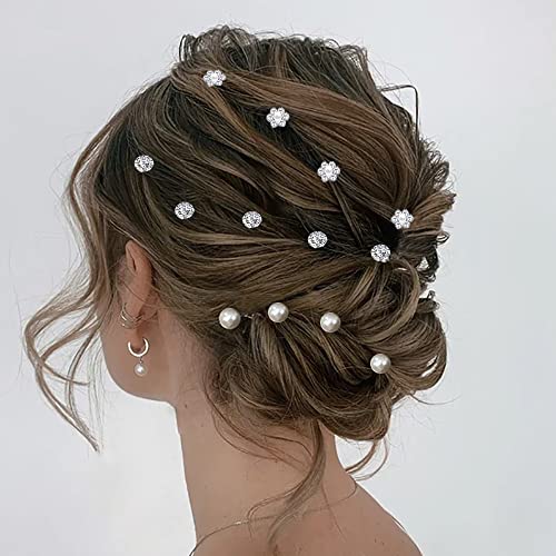 60 PCS 3 Shapes Gems Rhinestone Twister Hair Studs Set Diamond Spiral Pearl Flower Jewels Hair Pins Sticks for Wedding, Bridal, Prom, Party and Special Occasion (Diamond&Pearl&Flower)