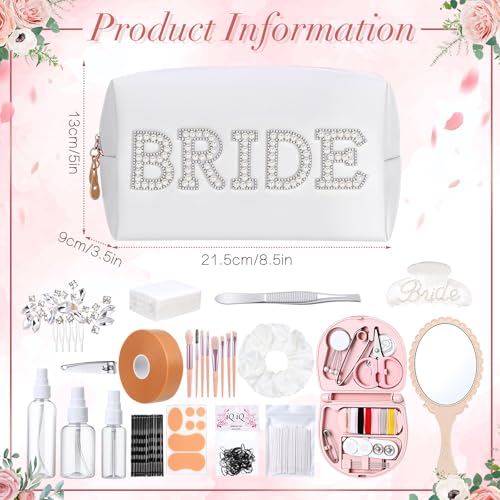 Emergency Kit for Wedding Women 49 Bridal Emergency Kit for Wedding Day, Essentials Survival Set for Team Bride, Travel Items with Makeup Bag for Brides Daily (White)