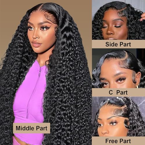 13x6 Lace Frontal Burmese Curly Human Hair 13x6 Frontal Transparent HD Lace Closure Water Wave 100% Real Human Hair Natural Black 18 Inch