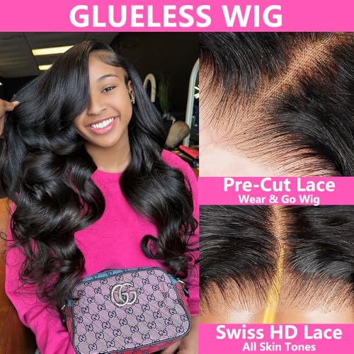 Glueless Wigs Human Hair Pre Plucked Pre Cut 5x5 Body Wave Lace Closure Wigs Human hair 250 Density Colsure Wigs for Women Ready to Wear Wig 99j Burgundy 22 Inch