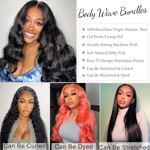 Human Hair Bundles 12A Body Wave Bundles Human Hair Unprocessed Brazilian Virgin 3 Bundle Weave Extensions Natural Black Color 20 22 24 Inch Bundles