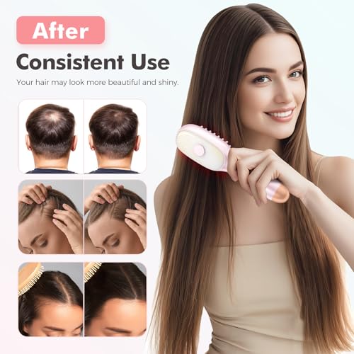 Smedz 5-in-1Scalp Massager Hair Growth Nano Mist Hair Oil Applicator Brush with Cooling Vibration & Hydrating Design, Red & Blue Ambient Light for at-Home SPA Relaxation