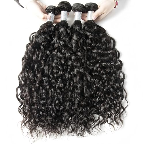 Brazilian Water Wave Bundles With Lace Closure - Wet and Wavy Human Hair 5 Bundles (50g/bundle) With 4x4 Free Part Closure - Deep Curly (8/8/8/8/8+8" Closure)