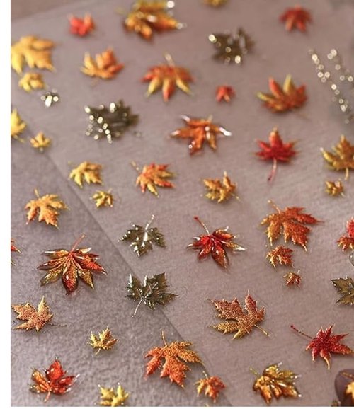 Fall Nail Stickers for Nail Art, Autumn Maple Leaves Nail Decals 5D Embossed Thanksgiving Day Gold Maple Leaf Nail Art Supplies for Women Girls (1Sheet)