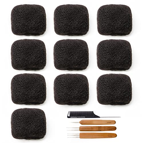 Tight Afro Kinky Bulk 100 £¥ Human Hair for Draedlock Extensions, Repair Locs, Twists and Braids 10 Bundles/Package (10 Inch, 1B - Natural Black)