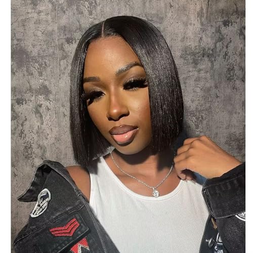 2X6 Deep Parting SKINLIKE Real HD Human Hair Short Bob Wigs Pre Plukced 0.10mm Ultra-thin Invisible Swiss HD Lace Closure Single Knot Undetectable Melted Lace Closure Wigs 180% Density 14Inch