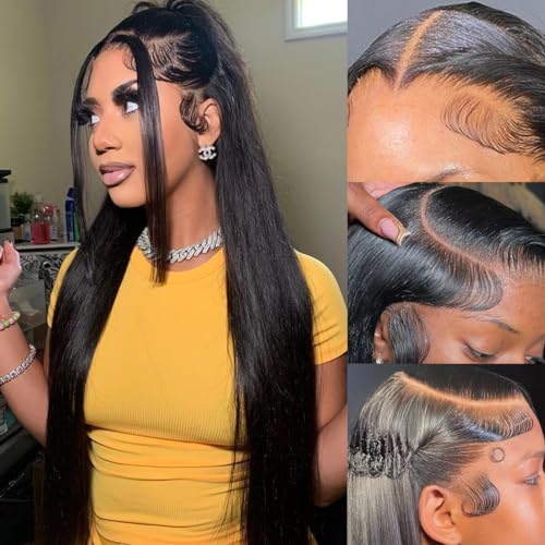13x6 HD Lace Front Straight Human Hair Wigs for Woman Glueless 13x6 Lace Frontal Wigs Human Hair Pre Plcuked Straight Lace Frontal Wig Human Hair 13x6 Lace Front Wigs 34 Inch