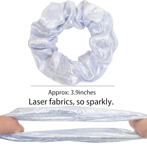 24 PCS Shiny Metallic Hair Scrunchies Bulk, Cheer Scrunchies Hair Accessories Cheerleading Hair Ties Elastics for Women Cheerleading Teams (Silver)