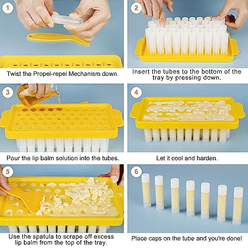 LotFancy Lip Balm Tubes with Filling Tray and Spatula, 50Pcs 5.5ml (3/16 Oz) Clear Lip Balm Containers with White Caps, BPA Free & Leak Free