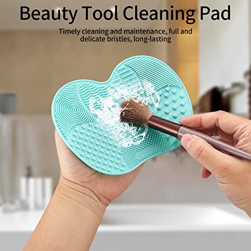 4 Pcs Silicone Make Up Brush Cleaning Mat, Makeup Brush Cleaner Mats, Cosmetic Cleaning Pads, Portable Washing Tool with Suction Cup for Makeup Cosmetic Brushes