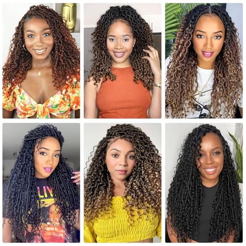 Alicoco Goddess Locs Crochet Hair 14 Inch 8 Packs Faux Locs Crochet Hair For Women Boho Soft Locs Pre-looped River Crochet Locs With Curly Ends (14 Inch (Pack of 8), 1B/27)