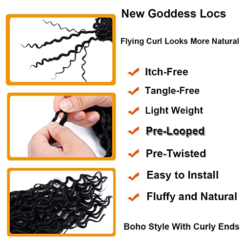 Goddess Locs Crochet Hair 10 Inch 7 Packs Faux Locs Crochet Hair for Women Pre Looped Crochet Hair with Curly Ends River Locs Soft Locs Crochet Hair Extensions (1B#)