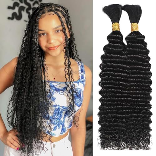 Human Braiding Hair Boho Braids Human Hair 110g 20 Inch Deep Water Wave Bulk Human Hair for Braiding No Weft Bundle 12A Brazilian Virgin Curly Hair Extensions Wet and Wavy Human Braiding Hair
