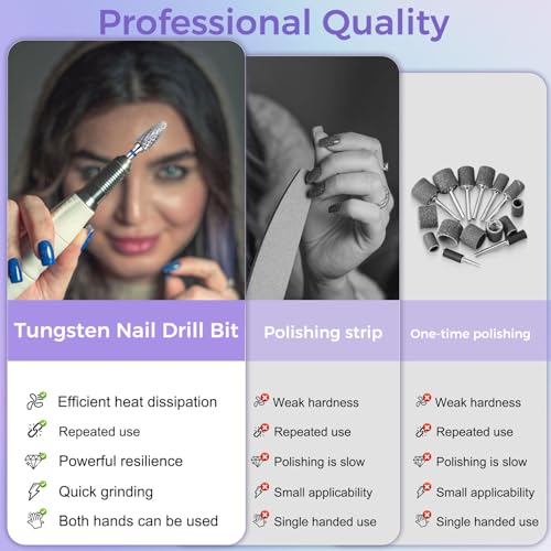 Fantexy 3/32" Carbide Nail Drill Bit - Remove Acrylic Hard Gels Quickly and Safely,Professional Cone Tungsten Drill Bits Set Nail File Acrylic for Manicure,Pedicure,Cuticle Cleaner (Medium - M)