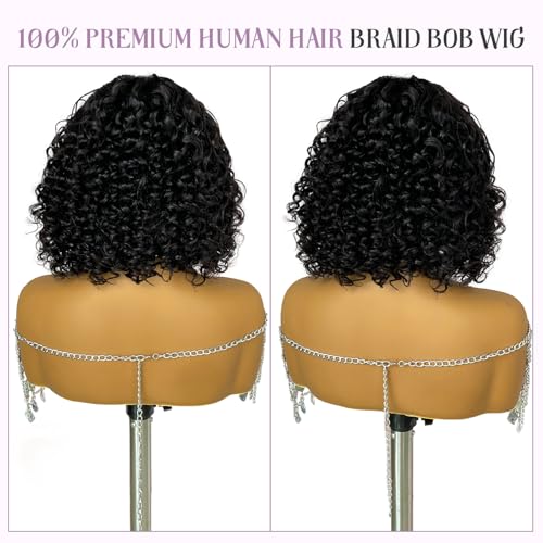 Smavida Deep Curly Bob Braid Human Hair Wigs Glueless 5x5 HD Lace Closure Boho Box Braids Wig Short Curly Knotless Braided Wigs for Women Pre Plucked With Baby Hair 12 Inch Nature Black 180% Density
