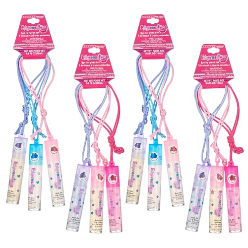 12pc Lip Gloss Necklace, Fruit Flavored Lip Gloss Set, Lip Gloss Value Pack, Teen Girls Party Favors, Non Toxic Lip Gloss Necklaces For Girls