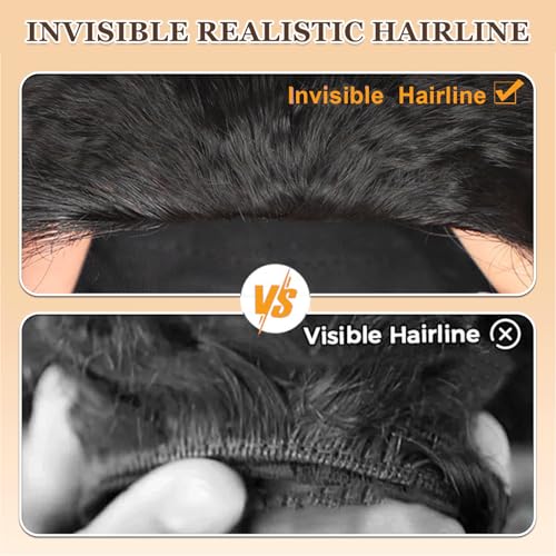 Glueless Half Wig Human Hair with Drawstring Kinky Straight Half Wig 180 Density Headband Wig Human Hair 3 In 1 Seamless Flip Over Half Wigs Human Hair 18 Inch Kinky Curly Half Wig