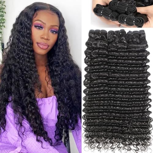 Deep Wave Bundles Human Hair 12A Brazilian Curly Human Hair 3 Bundles for Black Women 20 22 24 Inch 100% Unprocessed Wet and Wavy Bundle